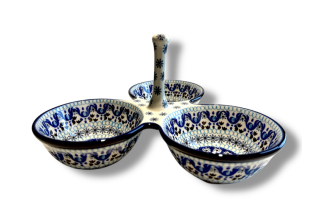 B34 Bunzlau drie vaks schaal met handvat (oog) 1026X